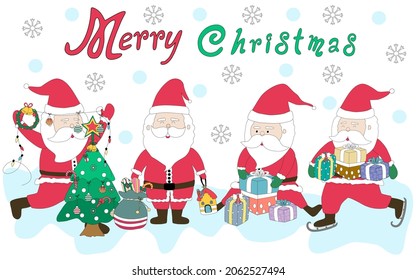Merry Christmas with Santa Claus characters in various gestures Designed in doodle style for Christmas themes, decorations, cards, patterns, pillow patterns, t-shirts, stickers, digital print and more