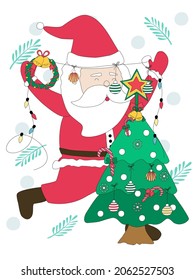 Merry Christmas with Santa Claus characters in various gestures Designed in doodle style for Christmas themes, decorations, cards, patterns, pillow patterns, t-shirts, stickers, digital print and more