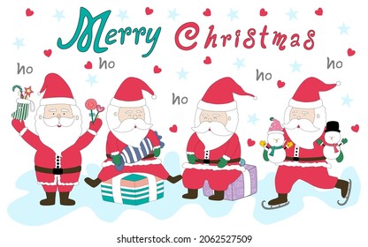 Merry Christmas with Santa Claus characters in various gestures Designed in doodle style for Christmas themes, decorations, cards, patterns, pillow patterns, t-shirts, stickers, digital print and more
