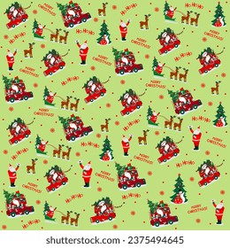 Merry Christmas. Santa Claus. Colorful fun cute background. Seamless pattern for greetings card, invitation, poster, banners, calendar, wallpaper, pattern fills, web page background.  Vector