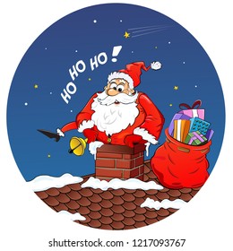 Merry christmas with santa claus, Santa Claus comes into the chimney, happy holiday character