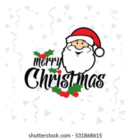 Merry Christmas Santa Claus confetti and holy leaf card background