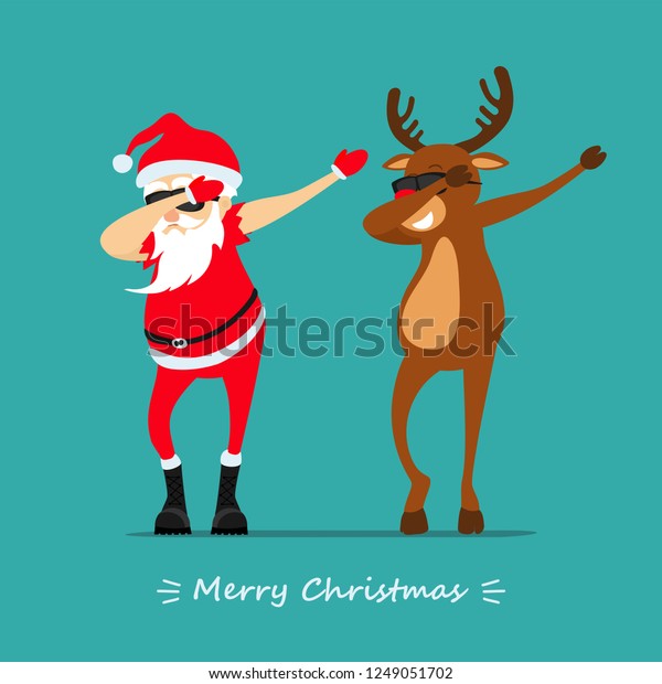 Merry Christmas Santa Claus Deer Rudolph Stock Vector