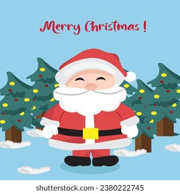 Merry Christmas Santa Claus design standing with a Christmas tree underneath for Christmas posters, greeting cards