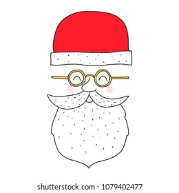 Merry Christmas Santa Claus face vector cute illustration. Holiday hand drawn image for you project. 