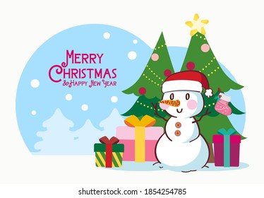 Merry Christmas Santa Claus Gift Box Drawing Cartoon Illustration Vector