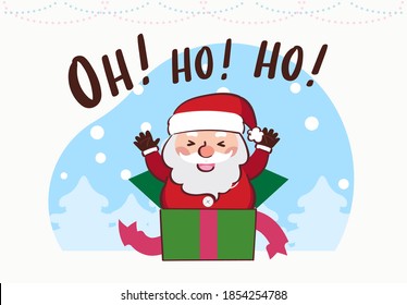 Merry Christmas Santa Claus Gift Box Drawing Cartoon Illustration Vector
