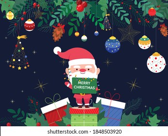 Merry Christmas With Santa Claus Gifts Vector Template Greeting Card 