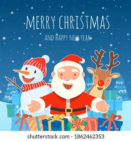 Merry Christmas With Santa Claus Gifts Vector Template Greeting Card