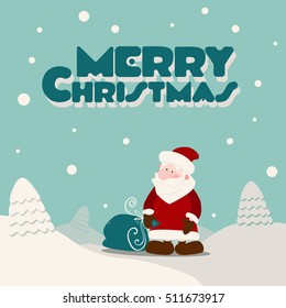 Merry Christmas Santa Claus and gifts on the blue background