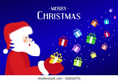 Merry Christmas! Santa Claus in Christmas with gifts. Christmas greeting card.