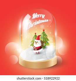 Merry Christmas With Christmas Santa Claus In Glass Dome, Isometric View, Vector