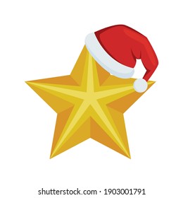 merry christmas santa claus hat accesory with golden star vector illustration design