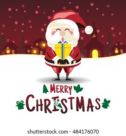 Merry Christmas. Santa Claus is holding gift box