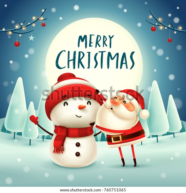 Merry Christmas Santa Claus Makes Snowman Stock Vector (Royalty Free)  760751065