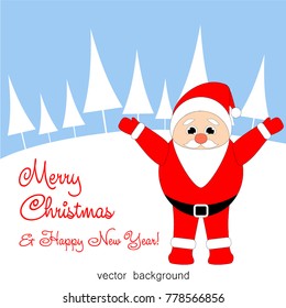 Merry Christmas. Santa Claus. New Year greeting card, gift, holiday, vector winter background.
