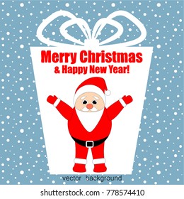 Merry Christmas. Santa Claus. New Year greeting card, gift, holiday, vector winter background.