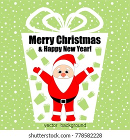 Merry Christmas. Santa Claus. New Year greeting card, gift, holiday, vector winter background.