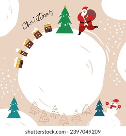 Feliz Navidad Santa Claus nota ilustración vectorial de papel con árbol de Navidad y fondo de bola de nieve.