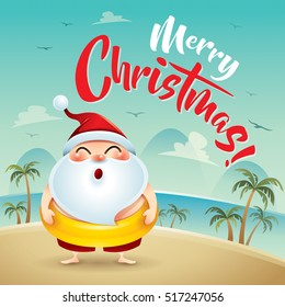 Merry Christmas! Santa Claus on the beach holiday.