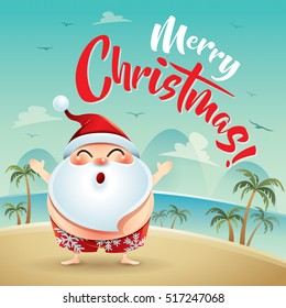 Merry Christmas! Santa Claus On The Beach Holiday.