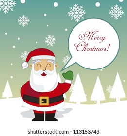 merry christmas with santa claus over snow. vector illustration