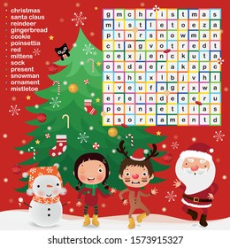 Merry Christmas! santa claus, Reindeer and cute kid, Vector illustration