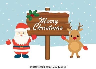 Merry Christmas Santa claus and reindeer cartoon