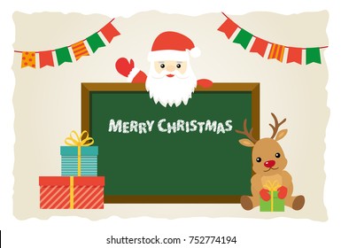 Merry Christmas Santa claus and reindeer cartoon