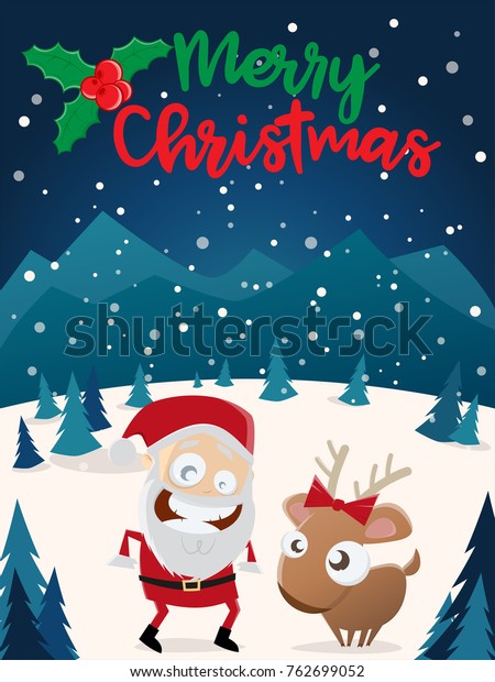 Merry Christmas Santa Claus Reindeer Clipart Stock Vektorgrafik Lizenzfrei