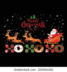 MERRY CHRISTMAS SANTA CLAUS RIDING HO HO HO T SHIRT DESIGN VECTOR FOR T SHIRT AND OTHERS PRINT DESIGN