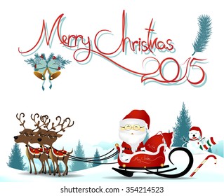 Merry Christmas Santa Claus riding Reindeer.