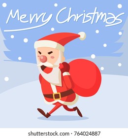 Merry Christmas Santa Claus Run. Vector illustration