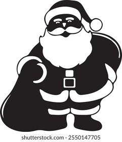 Merry Christmas Santa Claus Silhouette vector icon, Santa cap or hat and bag silhouette illustration design.