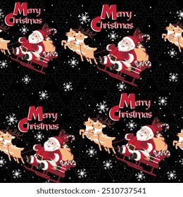 Merry christmas Santa claus sleigh night seamless whimsical