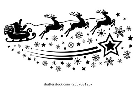 Merry Christmas Santa Claus, Sleigh and Reindeer