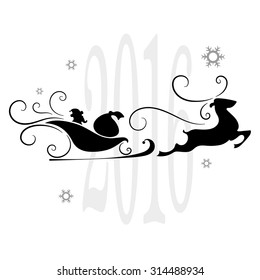 Merry Christmas, Santa Claus in a sleigh, snowflakes, vector illustration