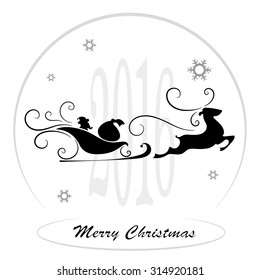 Merry Christmas, Santa Claus in a sleigh, snowflakes, vector illustration
