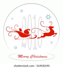 Merry Christmas, Santa Claus in a sleigh, snowflakes, vector illustration