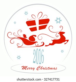 Merry Christmas, Santa Claus in a sleigh, snowflakes, vector illustration