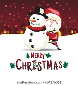 Merry Christmas. Santa Claus is Sneak back snowman