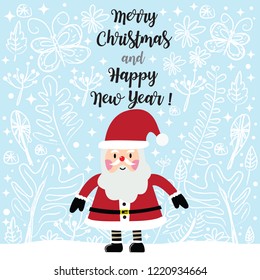 Merry Christmas! Santa Claus in Christmas snow scene, Greeting Christmas and New Year cute typography