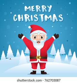 Merry Christmas! Santa Claus in  snow scene, Christmas vector for greeting card, vector illustration
