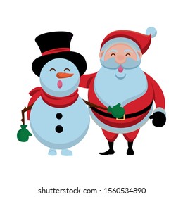 merry christmas santa claus and snowman characters vector illustration design