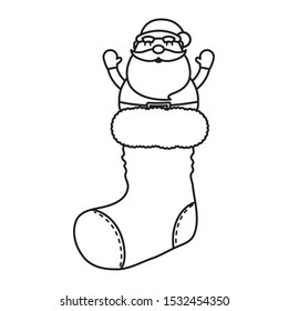 merry christmas santa claus in sock character vector illustration design