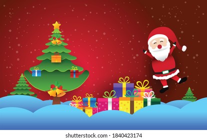 merry christmas, Santa Claus standing in the snow, winter landscape, vector design  
