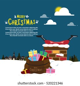 Merry Christmas. Santa Claus stuck in a chimney,