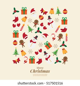 merry christmas. santa claus and stuff. icons decoration in square shape. vector illustration.