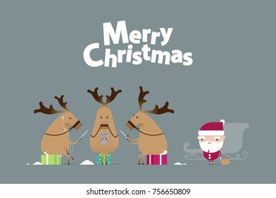 Merry christmas with santa claus tired reindeer lazy.