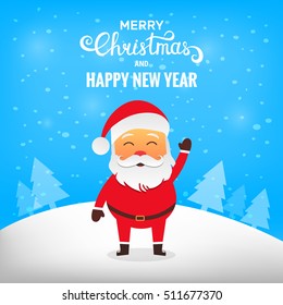 Merry Christmas! Santa Claus in winter snow scene